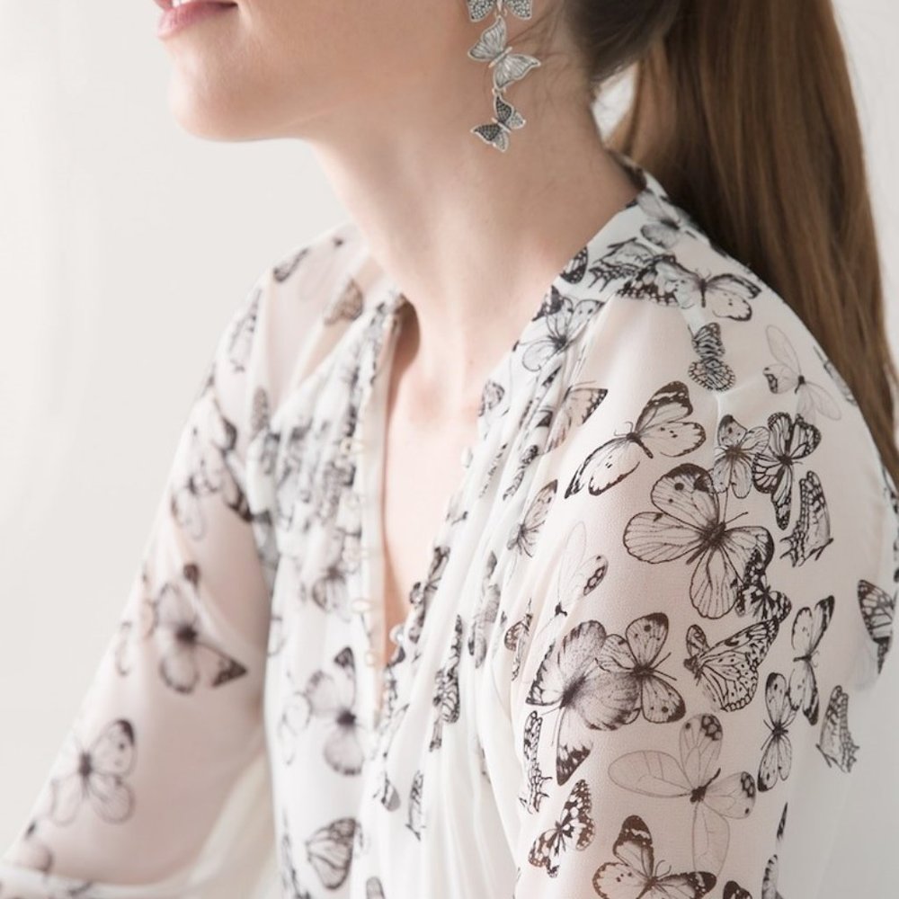 White House Black Market Butterfly Pleated Blouse